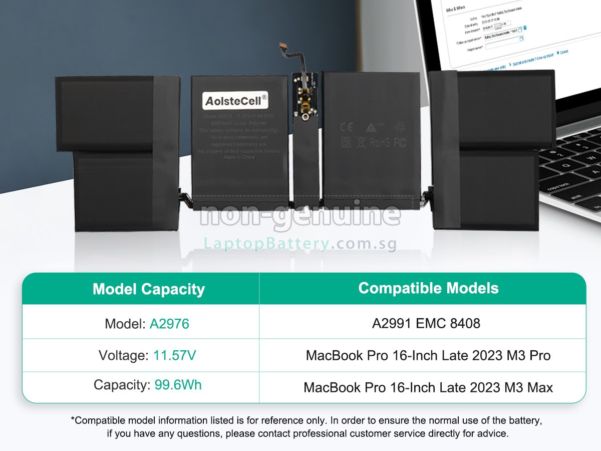 replacement Apple MacBook Pro 16-inch M3 MAX Late 2023 MRW33LL/A battery
