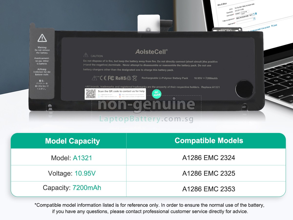 replacement Apple MacBook Pro 15.4 inch MC371LL/A battery